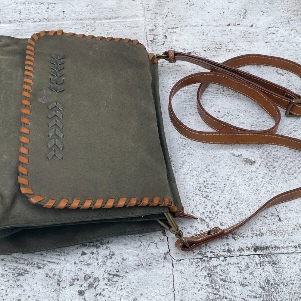 Nino Bossi Women Handbag Genuine Leather Green Suede Brown Strap Cross Body Bag - Picture 3 of 12